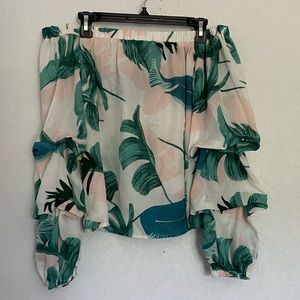 Charlotte Russe Off-the-Shoulder Palm Print Top